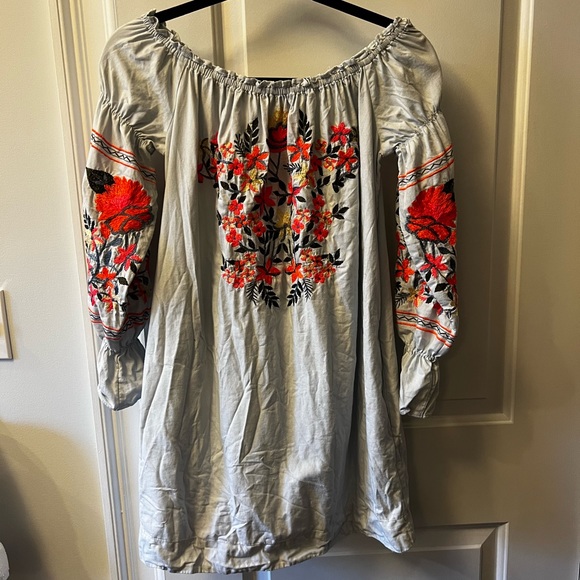 Free People Fleur Du Jour Light Blue Embroidered Dress XSmall - Picture 2 of 9
